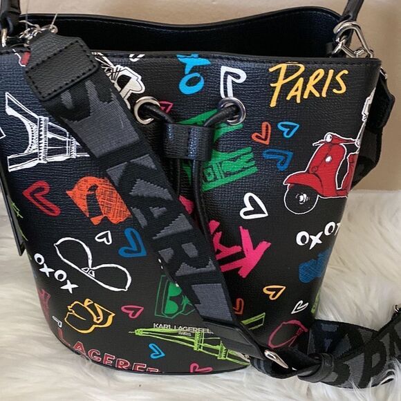 NWT Karl Lagerfeld Crossbody Tote - Black - Multi Color - Picture 7 of 14